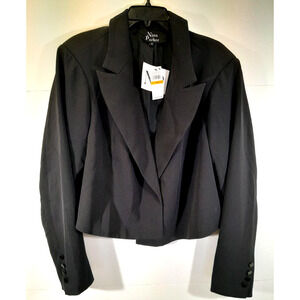 Nina Parker Womens Wrap Blazer Plus 3X Trendy Black Short line Office Club